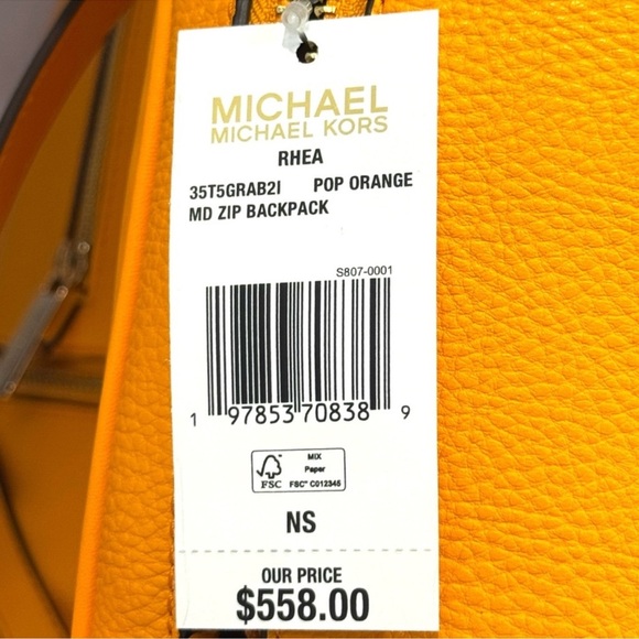 Michael Kors Rhea Medium Color-Block Signature Logo Backpack Pop Orange - Picture 9 of 9